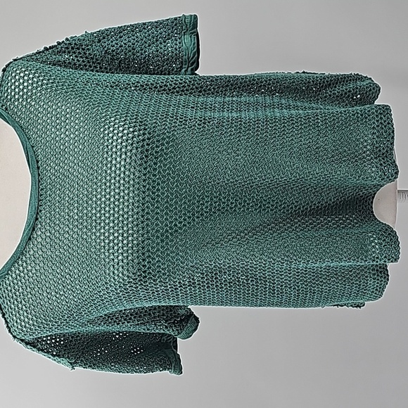 FP Green Open Knit Net Mesh Crew Neck Short Sleeve 100% Cotton T-shirt - Picture 3 of 13